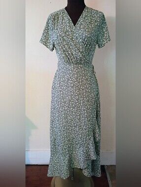 Sage Green Floral Wrap Maxi Dress